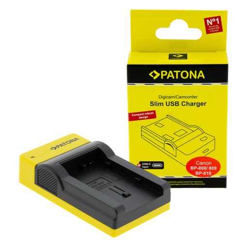 PATONA Slim USB Akkutöltő - USB-C Input f. Canon BP-808 FSxx FS10 FS-10 FS100 FS-100 FS11 FS-11 BP-808 HF (151589)