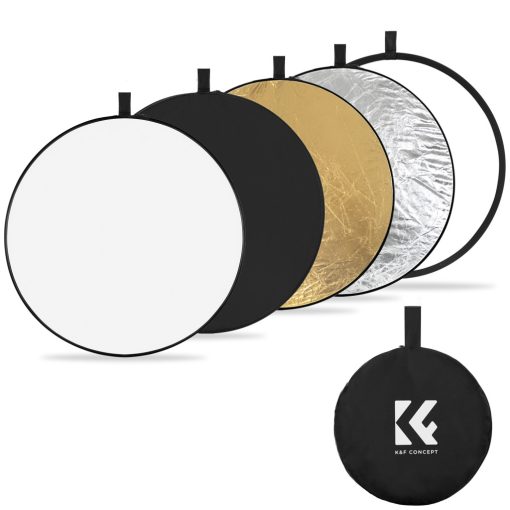 K&F Concept 5in1 derítőlap, reflektor fogantyúval 110cm (feh, fek, arany, ezüst, transp) + hordtáska (KF-18-0006)