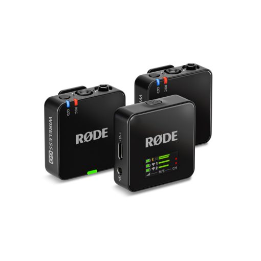 Røde Wireless GO GEN3 kompakt két csatornás digitális vezeték nélküli mikrofon rendszer adóba épített mikrofonnal, fekete (WIGO III - 1 vevő 2 adó)