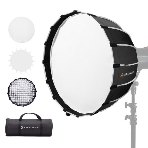 K&F Concept 120cm átmérőjű, parabolic softbox, gyorscsatlakozás, méhsejt rács, Bowens csatlakozás (KF-18-0008V2)